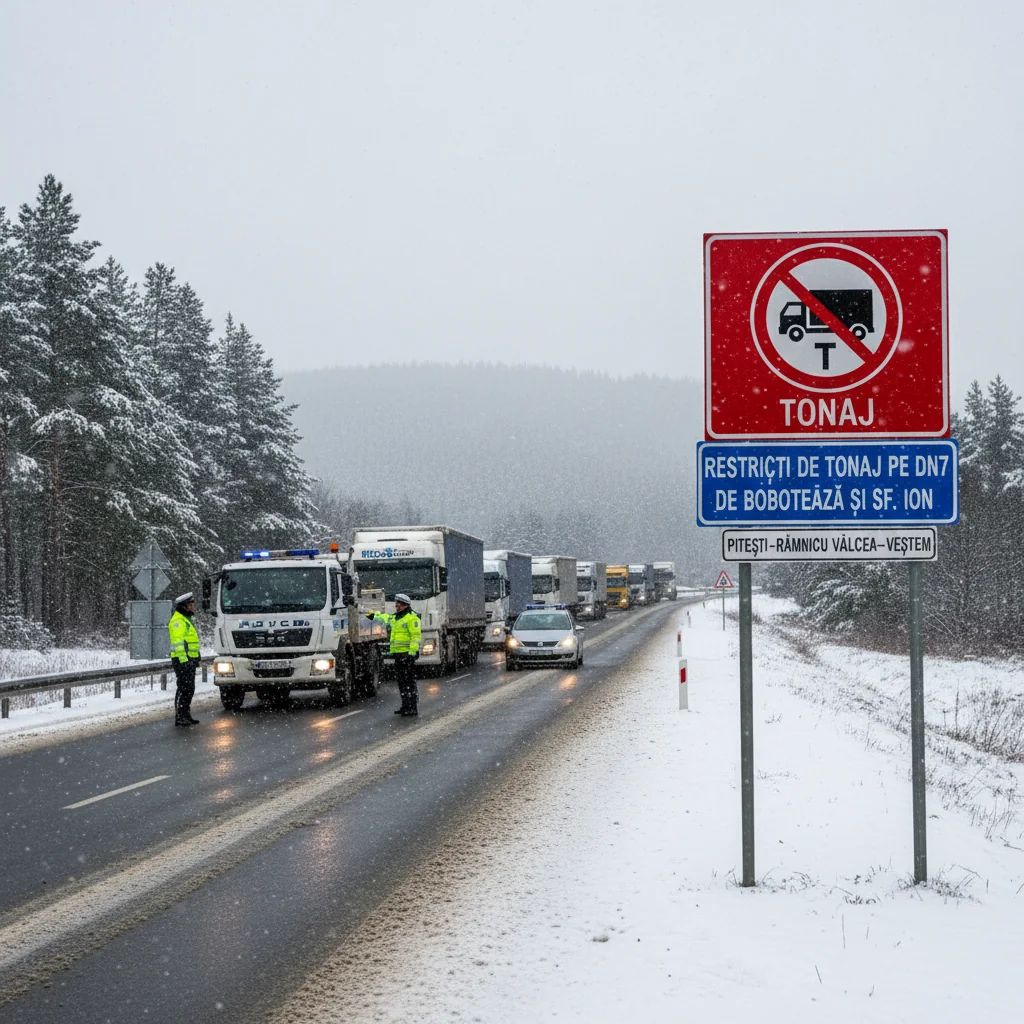 Restricții de tonaj pe DN7 la Pitești în perioada Bobotezei și a Sfântului Ion