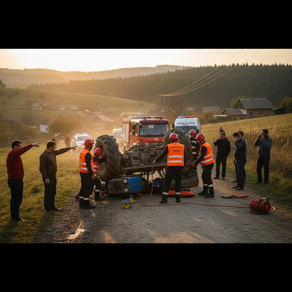 Bărbat prins sub tractor, intervenție de urgență la fața locului