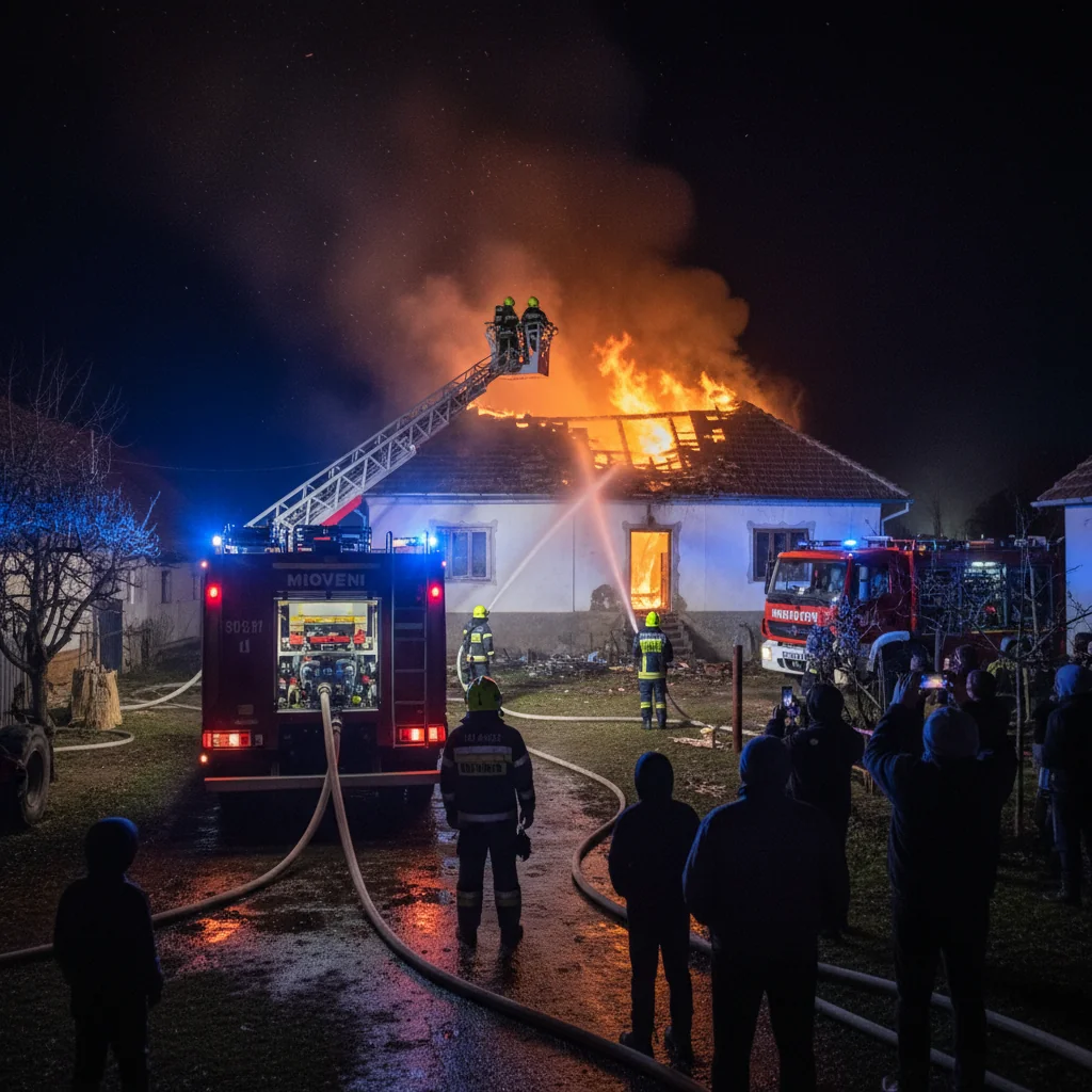 Incendiu la o gospodărie din Micești, intervenție a pompierilor din Mioveni, lângă Pitești