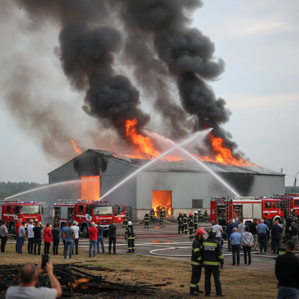 Incendiu la o hală de producție peleți din Buzoești, sat Curteanca, anunțat de autorități de la Pitești