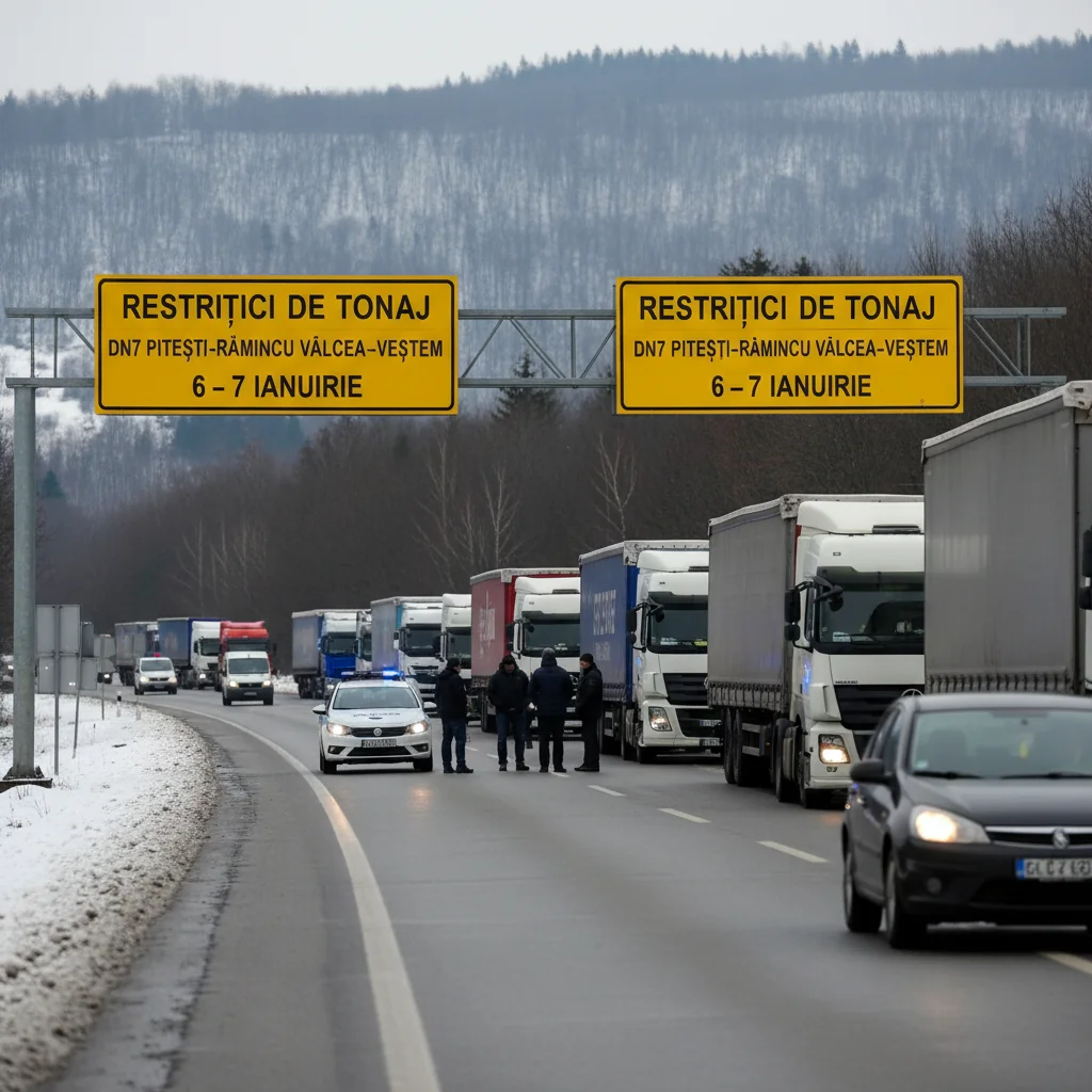 Restricții de tonaj pe DN7 la Pitești de Bobotează și Sf. Ion în ianuarie 2026