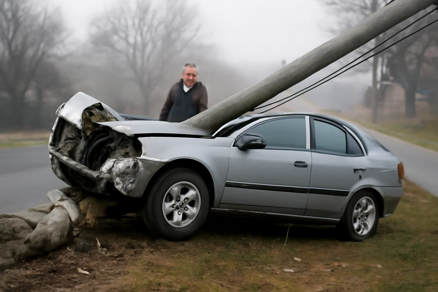 Accident cu mașina: distrus stâlp de curent în Pitești