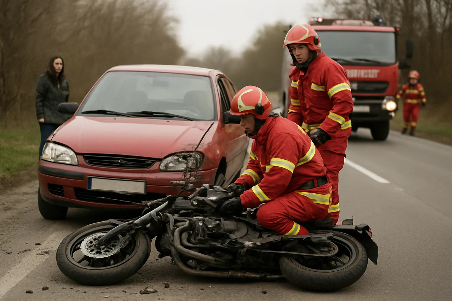 Accident grav între mașină și motocicletă în Argeș cu pompierii la fața locului