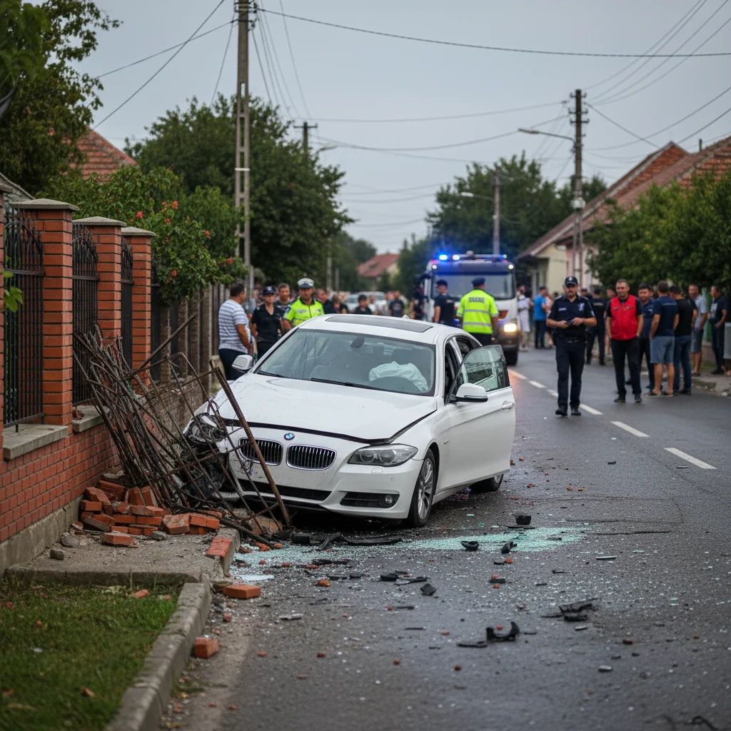 Accident grav la Micești după ce un BMW a derapat și a provocat pagube serioase