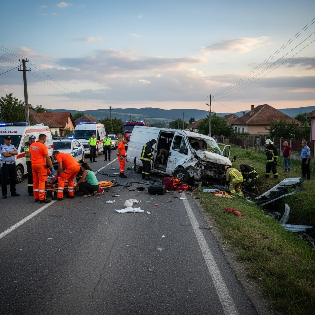Accident rutier cu microbuz de pasageri în comuna Stâlpeni, județul Argeș, raportat de la Pitești