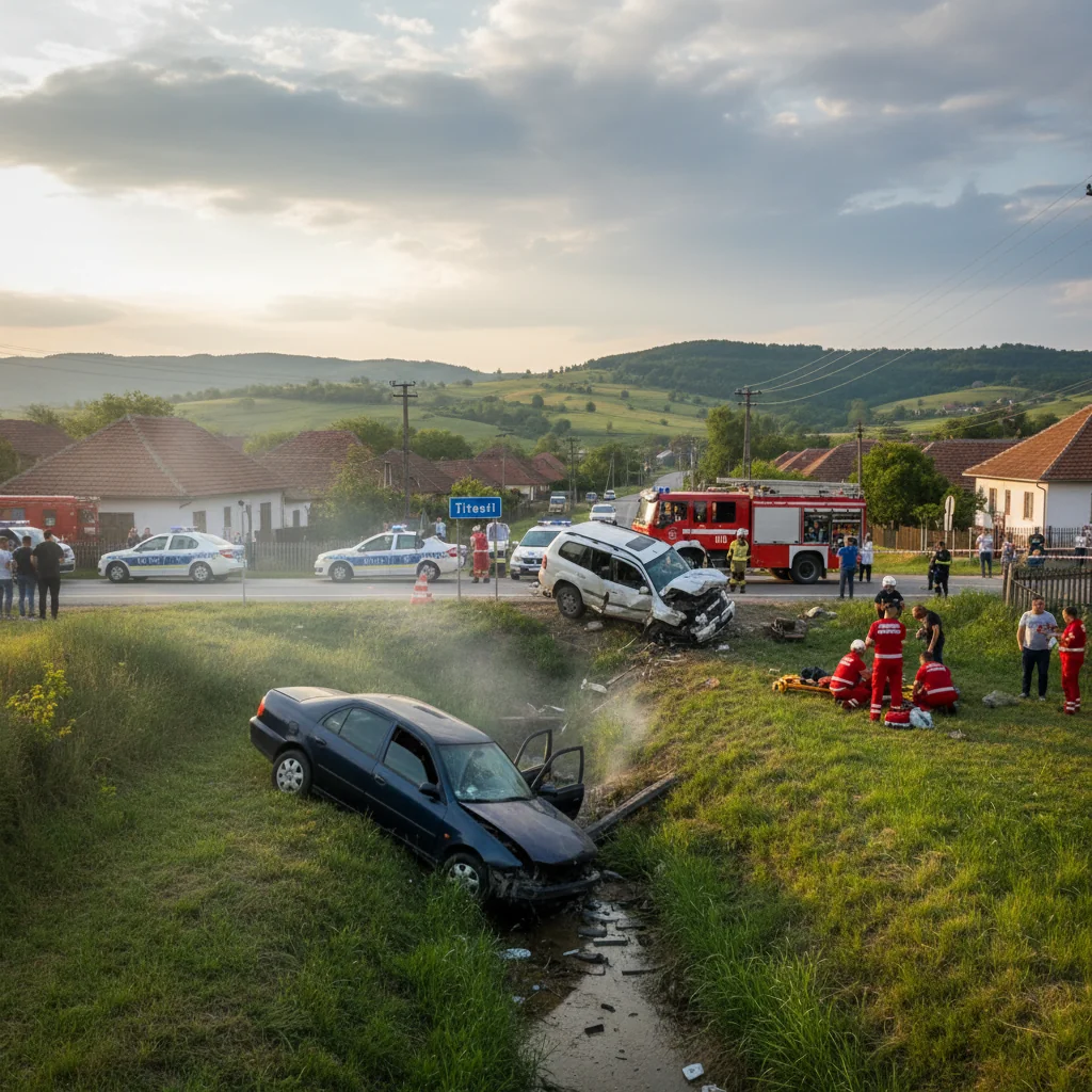 Accident rutier cu pagube majore în comuna Țițești, județul Argeș, raportat de la Pitești