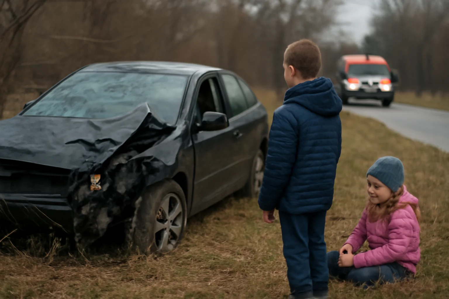 Accident rutier la Băiculești, lângă Pitești: autoturism ieșit de pe carosabil, doi copii răniți