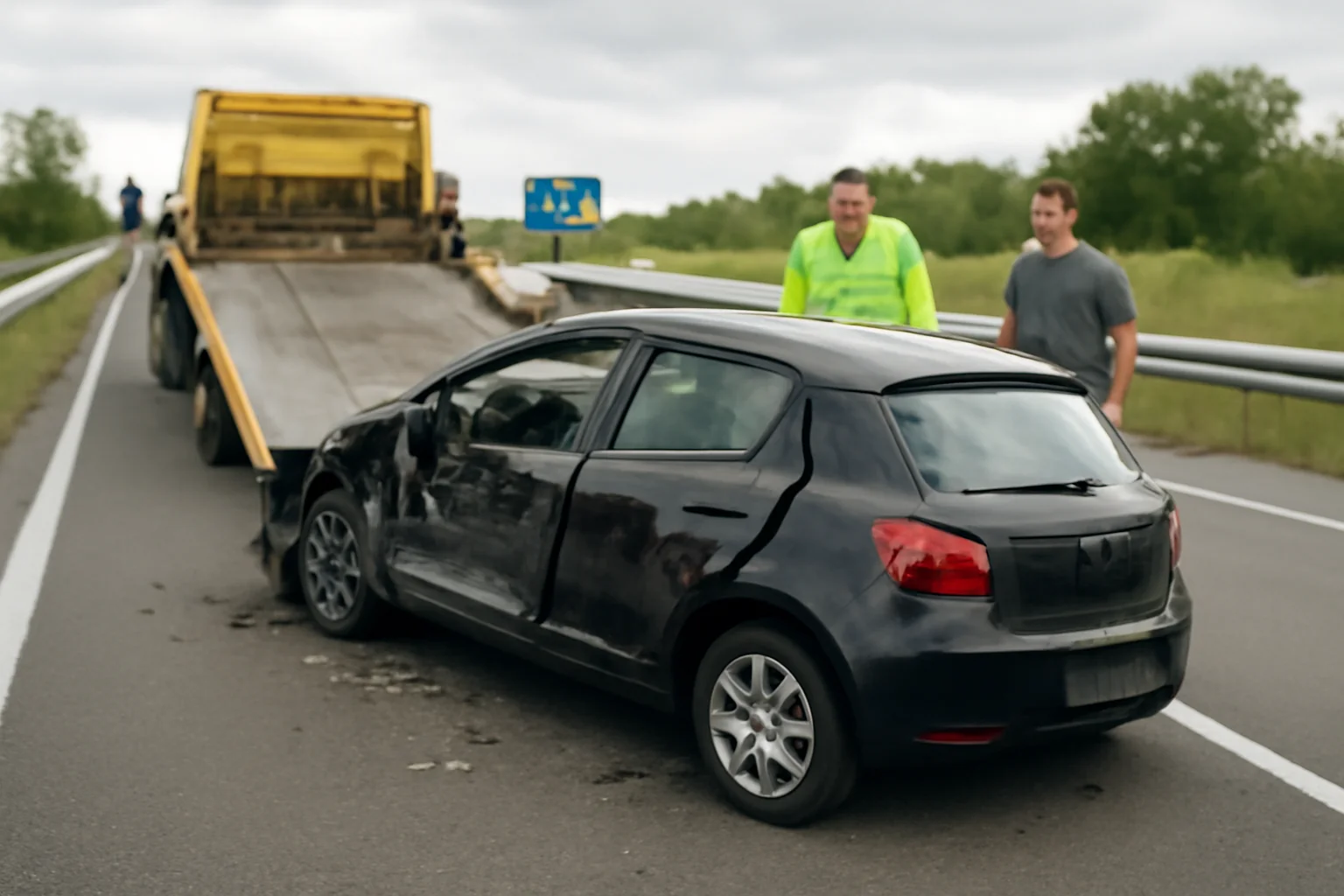 Autoturism prăbușit de pe platformă pe autostrada A1