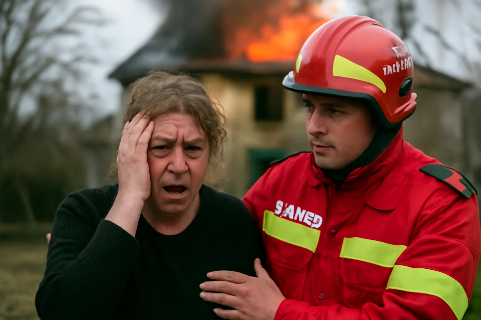 Casă cuprinsă de flăcări în județul Argeș; femeie cu criză de panică, preluată de echipajul SMURD