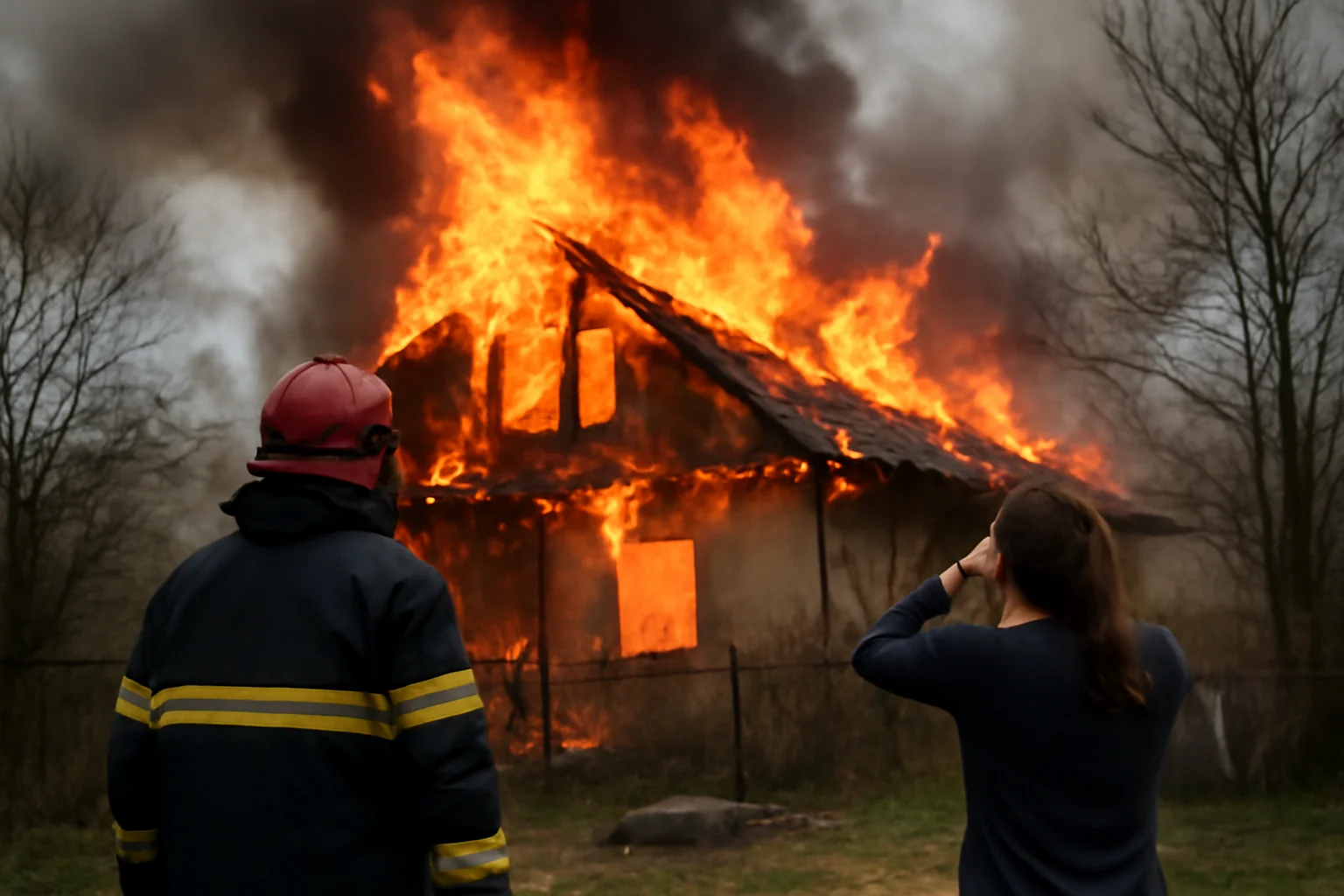 Casă mistuită de incendiu violent în cartierul rezidențial