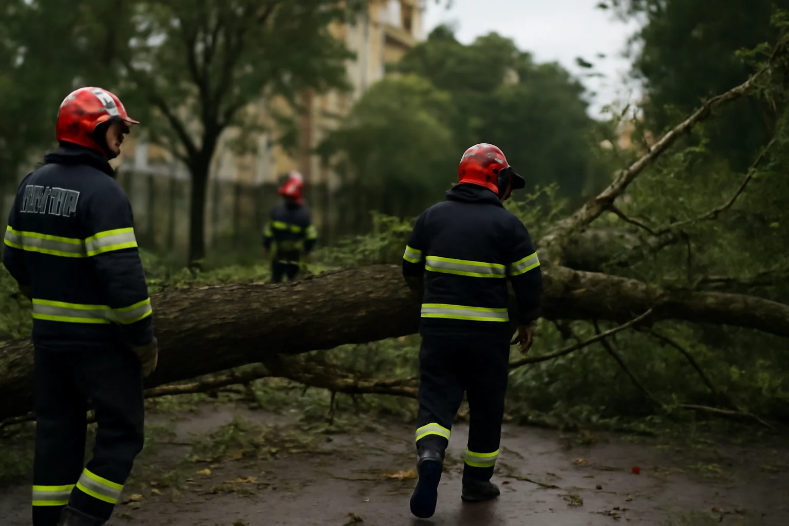 Copac prăbușit peste două mașini pe strada Paltinului din Pitești. Pompierii au intervenit de urgență