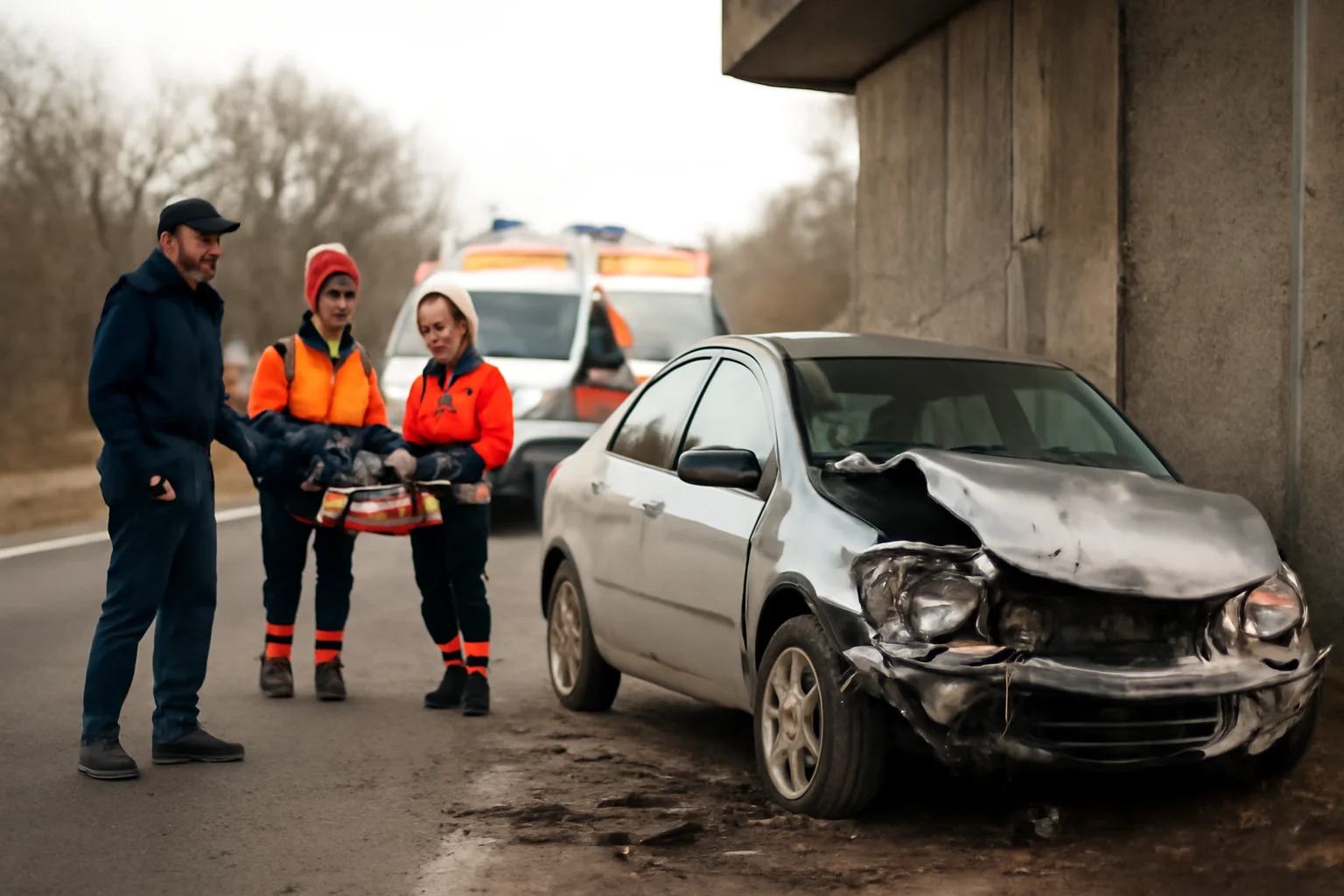 Grav impact rutier cu răniți după ce un autoturism a lovit un cap de pod