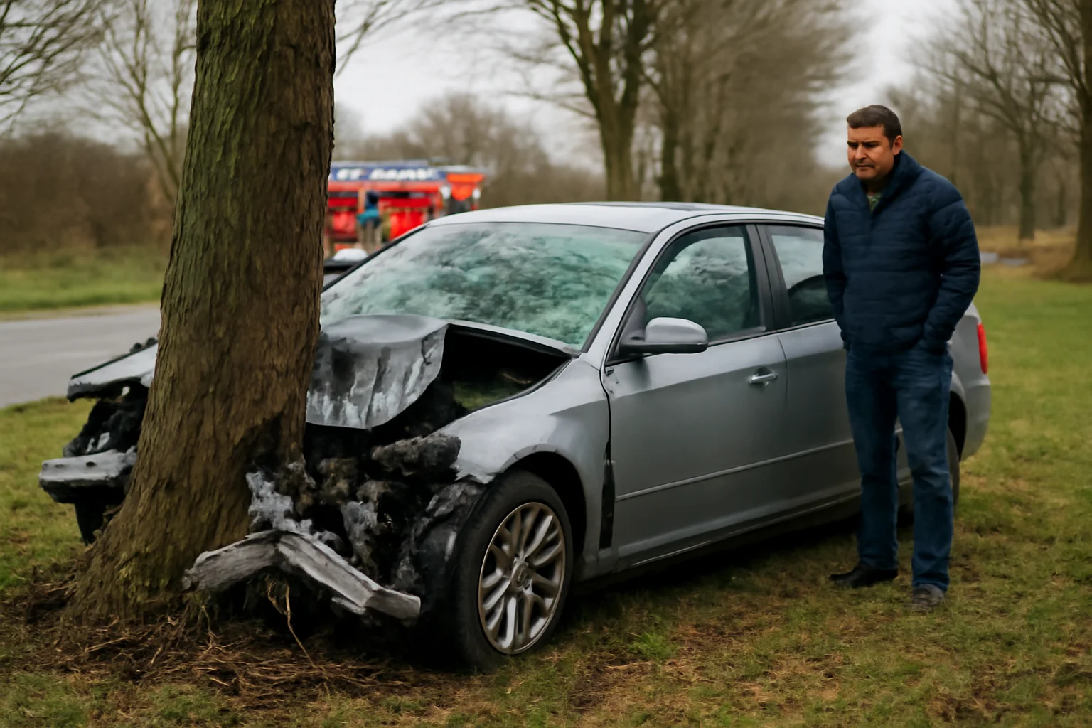 Impact sever între un autoturism și un copac