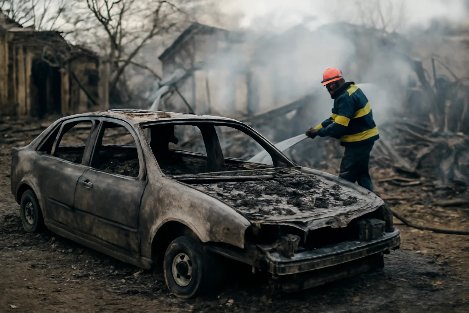 Incendiu la o gospodărie din Pitești, Argeș: autoturism distrus în totalitate