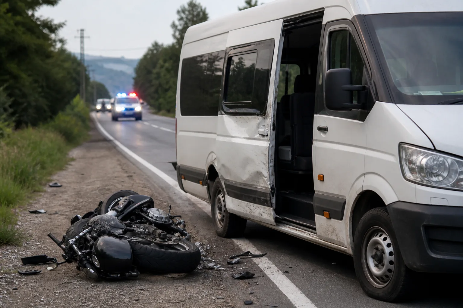 La Leordeni, pe DN 7: microbuz în coliziune cu o motocicletă, șoferul de 34 de ani la spital