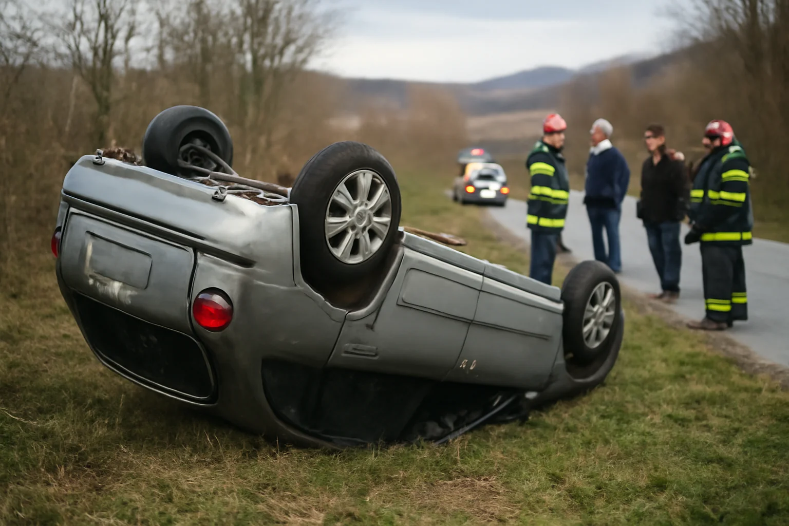 Mașină răsturnată într-un grav accident de circulație în județul Argeș