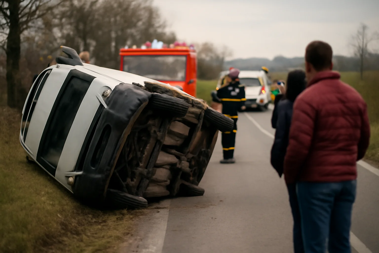 Microbuz cu pasageri răsturnat pe DN 21, aproape de Viziru. Incident fără victime la sud de Pitești