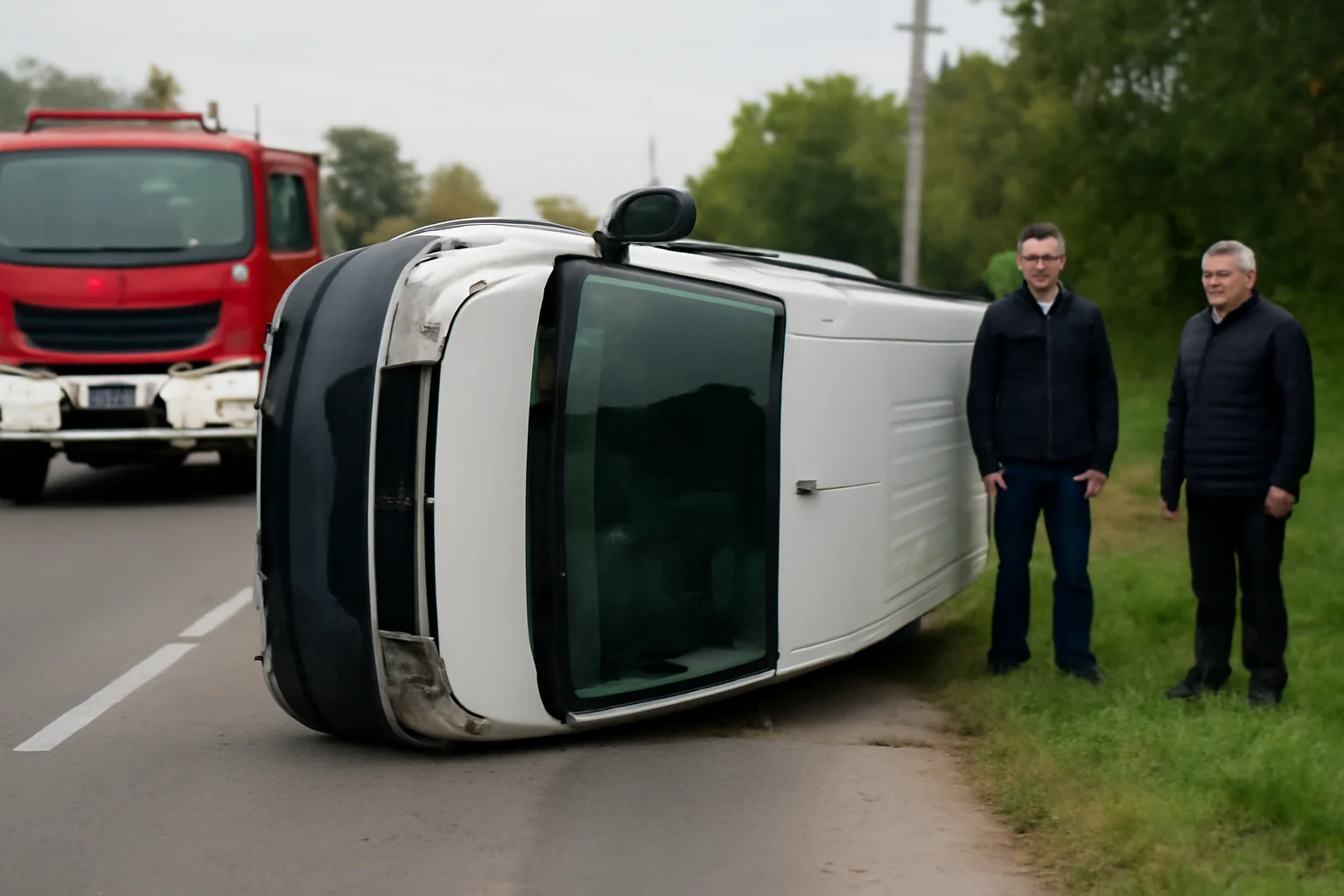 o autoutilitară s-a răsturnat pe carosabil