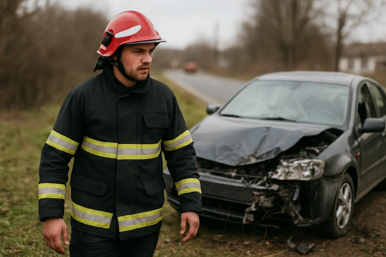 Pompier ISU Argeș a securizat un autoturism după accident în Bascov