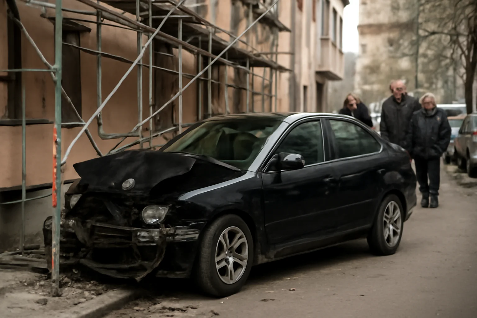 Șofer izbit cu autoturismul de schelele unui bloc în oraș