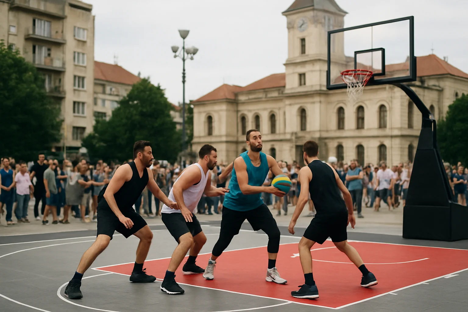 Teren de baschet 3x3, reinstalat în Piața Primăriei Pitești
