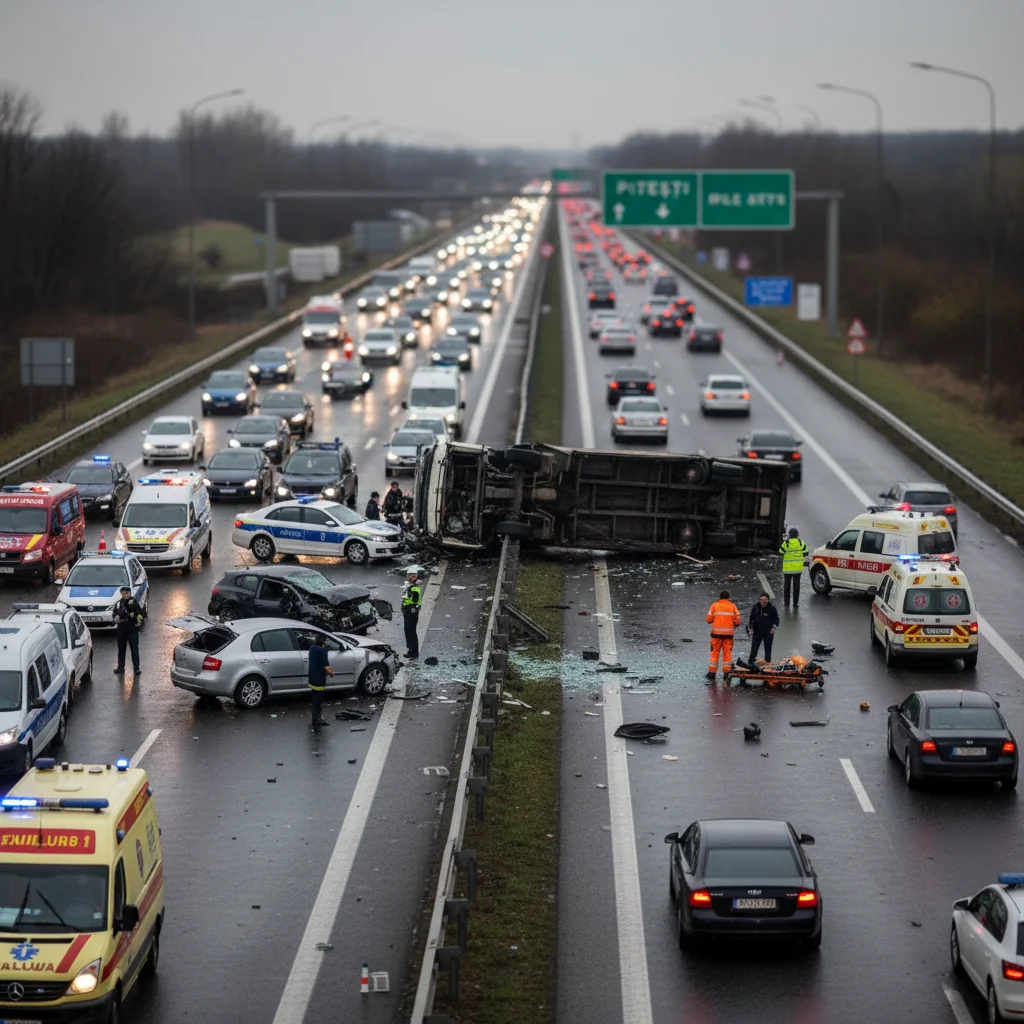 Trafic blocat pe A1 în urma unui accident cu patru răniți, lângă Pitești