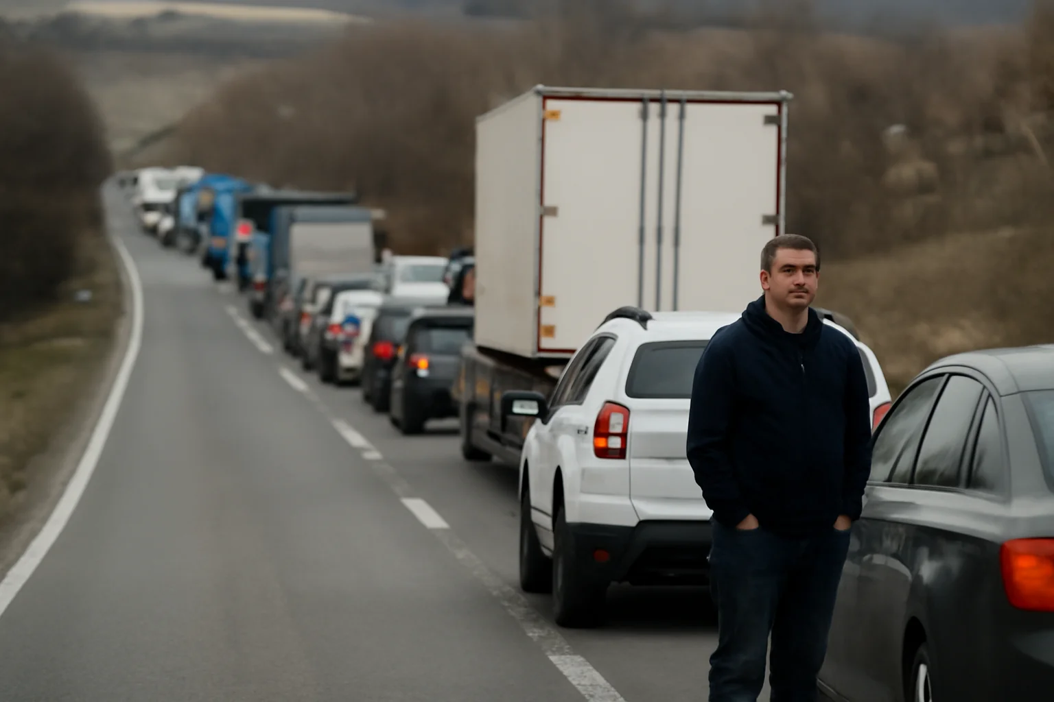 Trafic rutier îngreunat pe DN7 la Cotmeana, în apropiere de Pitești, din cauza unui ansamblu rutier defect