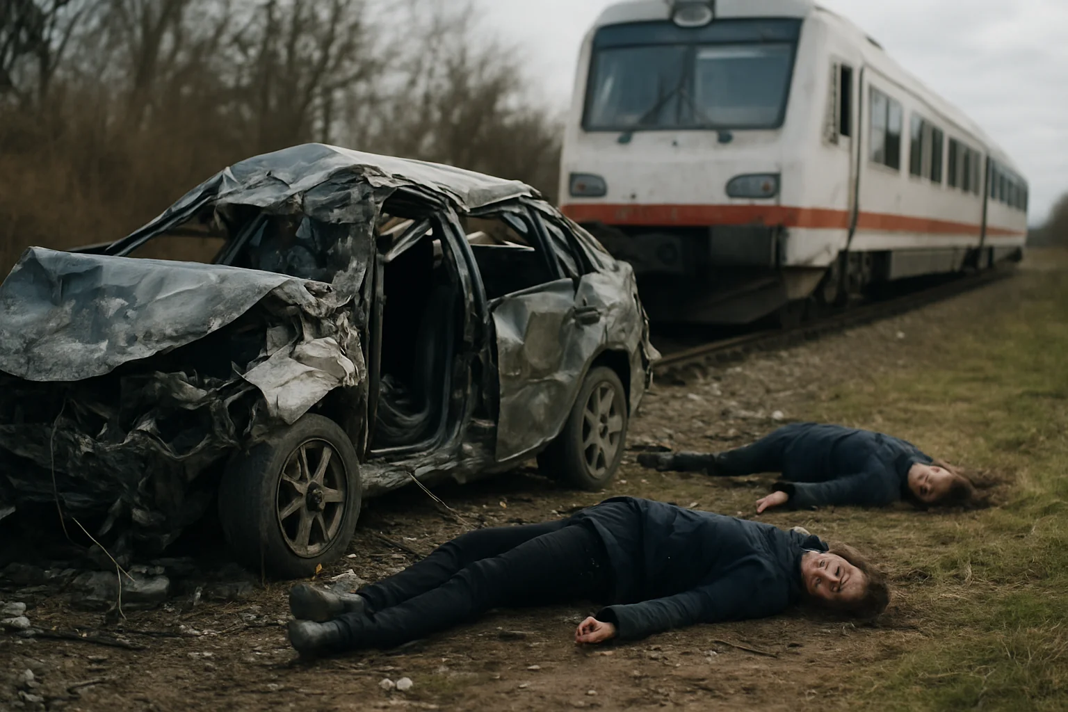 Trenul spulberă mașina, bilanț tragic: două victime pe loc